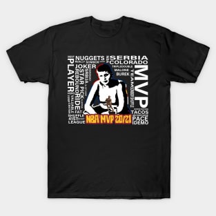 Nikola Jokic as kid with MVP trophy with words collage T-Shirt